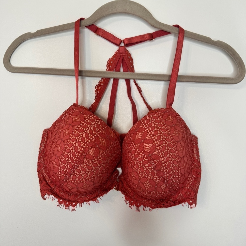 Victoria's Secret Bra Dream Angels Lined Demi Lace Racerback Front Closure 32DDD
